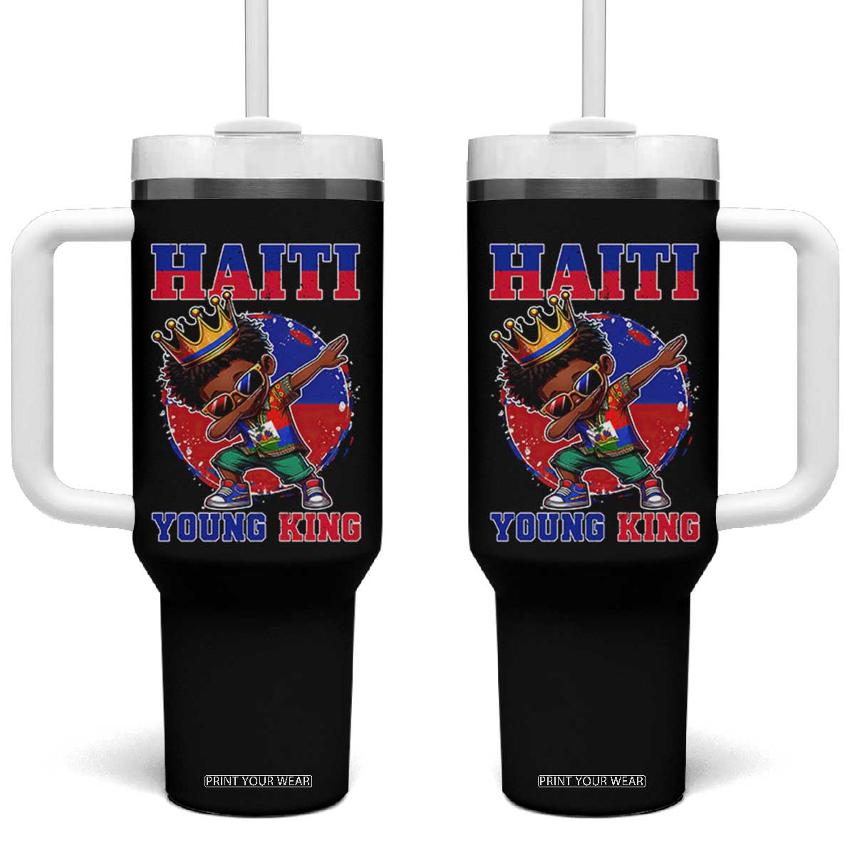 Haiti Young King Dabbing Boy Kids Graphic Tumbler With Handle Haitian Heritage Pride TS02 One Size: 40 oz Black Print Your Wear