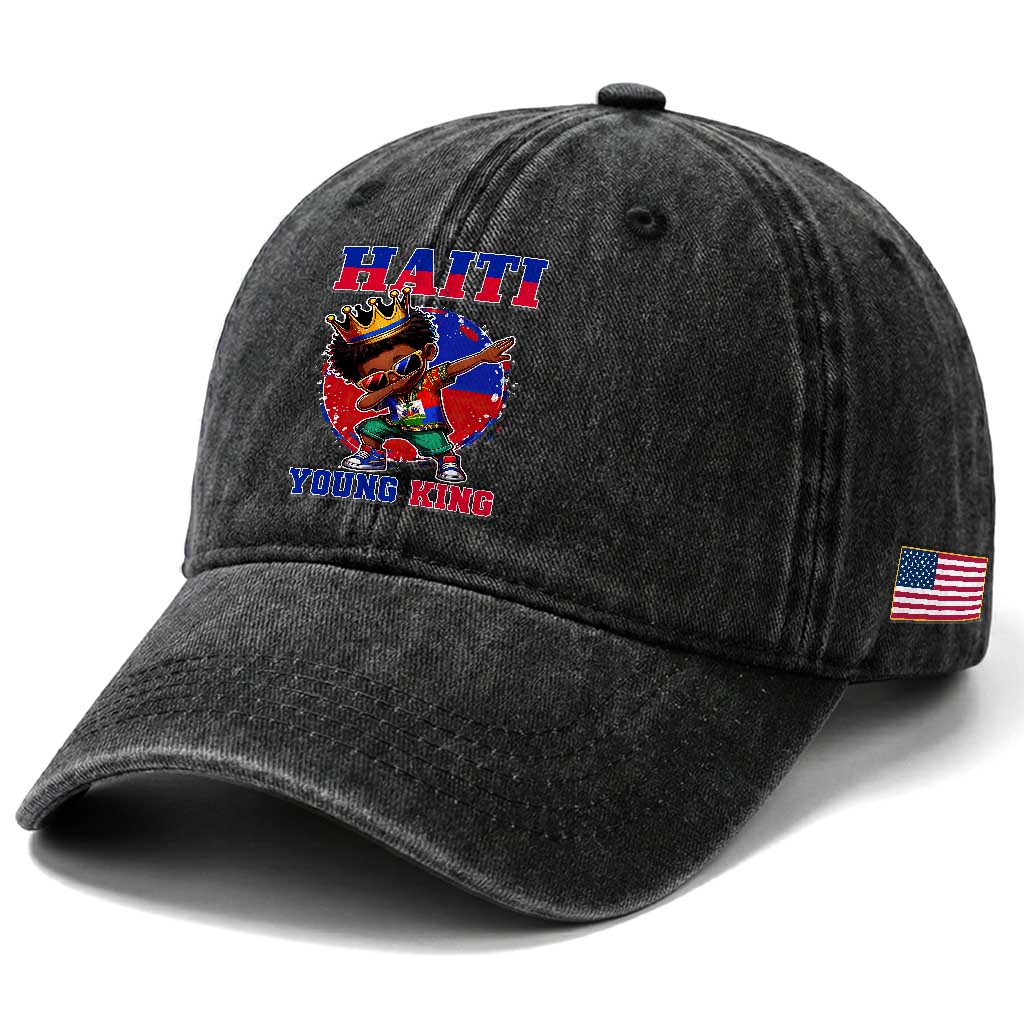 Haiti Young King Dabbing Boy Kids Graphic Washed Cotton Baseball Cap Haitian Heritage Pride TS02 Print Your Wear