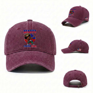 Haiti Young King Dabbing Boy Kids Graphic Washed Cotton Baseball Cap Haitian Heritage Pride TS02 Washed Cap Universal Fit Burgundy Print Your Wear
