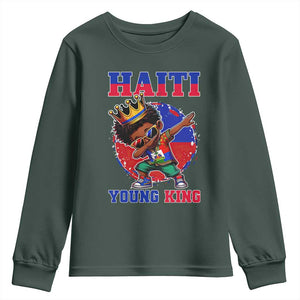 Haiti Young King Dabbing Boy Kids Graphic Youth Sweatshirt Haitian Heritage Pride TS02 Dark Forest Green Print Your Wear