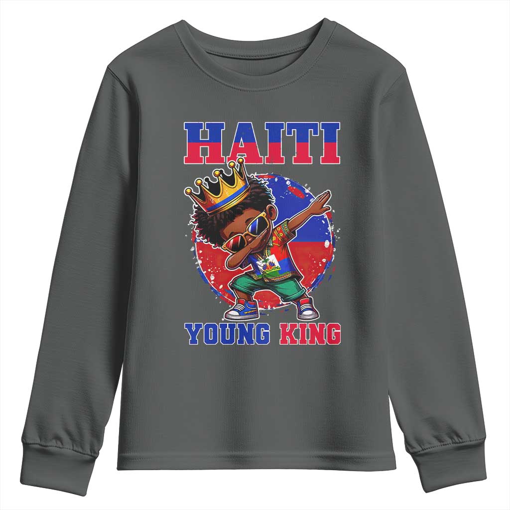 Haiti Young King Dabbing Boy Kids Graphic Youth Sweatshirt Haitian Heritage Pride TS02 Dark Heather Print Your Wear