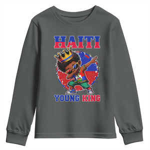 Haiti Young King Dabbing Boy Kids Graphic Youth Sweatshirt Haitian Heritage Pride TS02 Dark Heather Print Your Wear