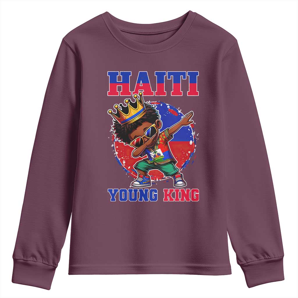 Haiti Young King Dabbing Boy Kids Graphic Youth Sweatshirt Haitian Heritage Pride TS02 Maroon Print Your Wear