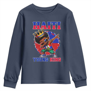 Haiti Young King Dabbing Boy Kids Graphic Youth Sweatshirt Haitian Heritage Pride TS02 Navy Print Your Wear