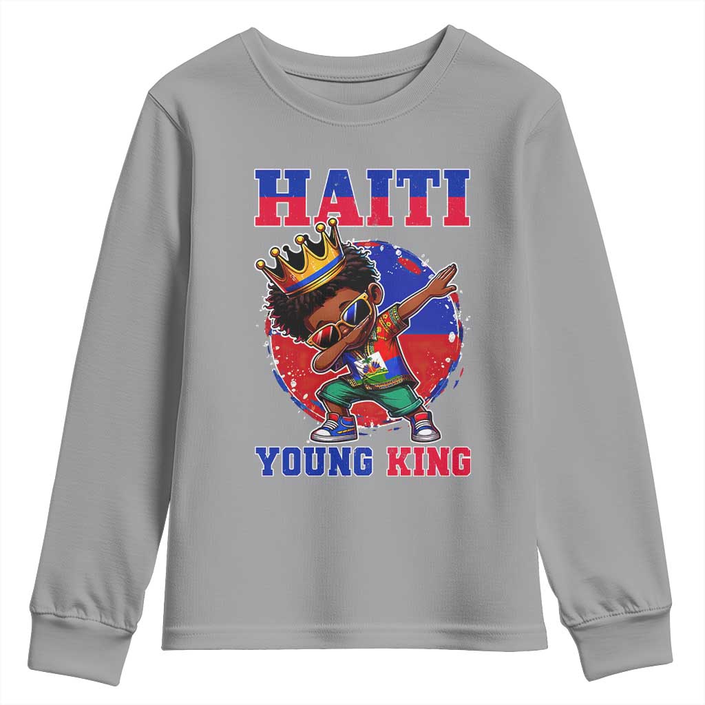 Haiti Young King Dabbing Boy Kids Graphic Youth Sweatshirt Haitian Heritage Pride TS02 Sport Gray Print Your Wear