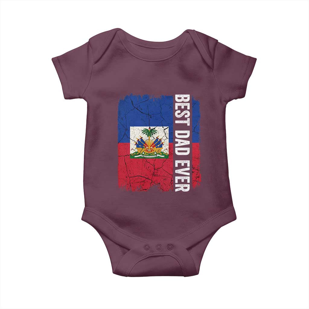 Best Dad Ever Haitian Papa Baby Onesie Vintage Distressed Haiti Flag Father's Day TS02 Maroon Print Your Wear