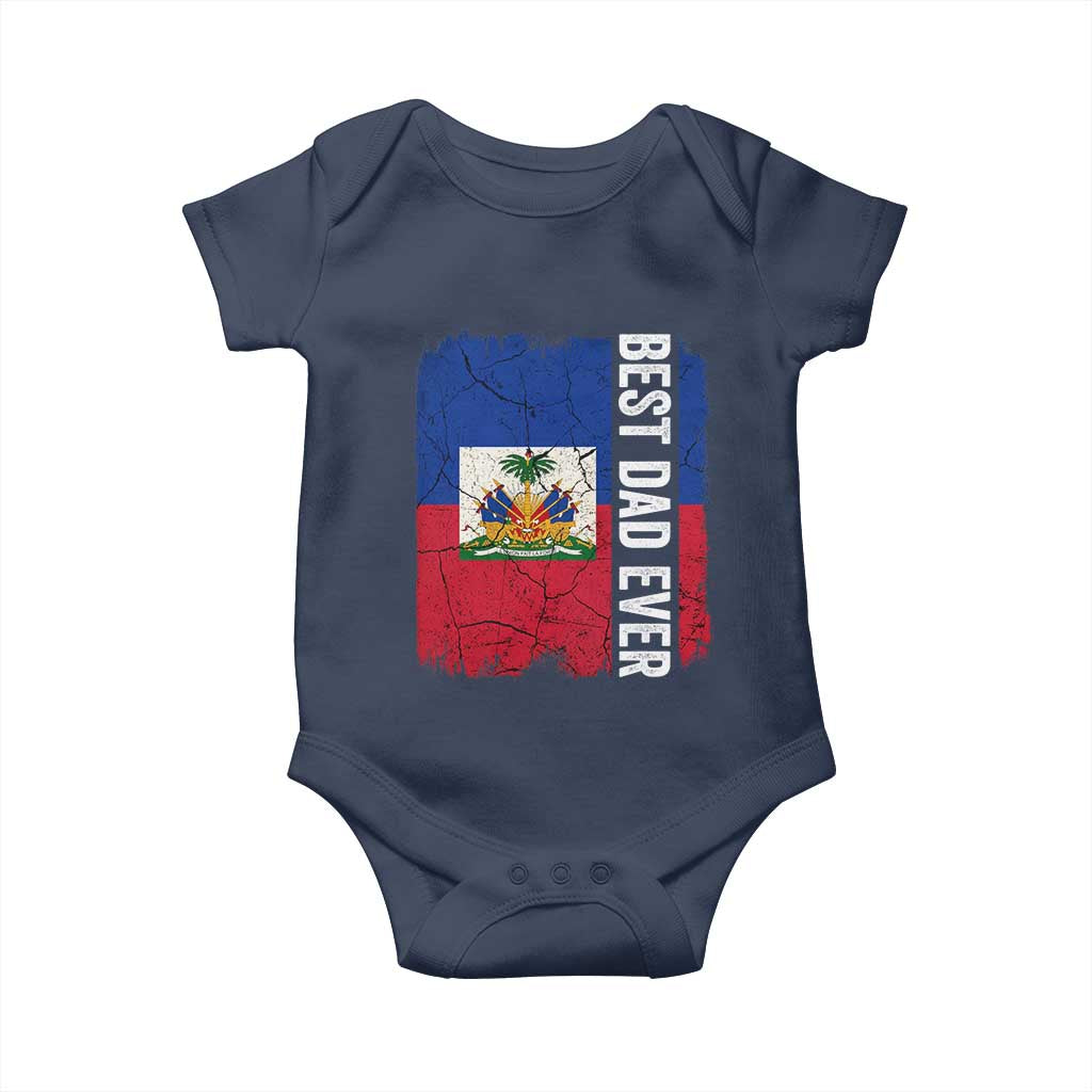 Best Dad Ever Haitian Papa Baby Onesie Vintage Distressed Haiti Flag Father's Day TS02 Navy Print Your Wear