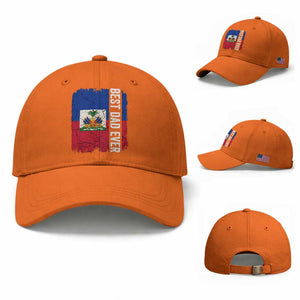 Best Dad Ever Haitian Papa Baseball Cap Vintage Distressed Haiti Flag Father's Day TS02 Baseball Cap Universal Fit Orange Print Your Wear