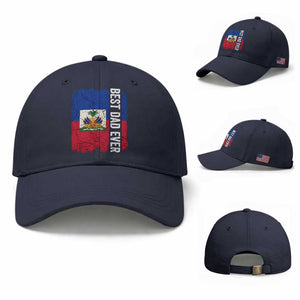 Best Dad Ever Haitian Papa Baseball Cap Vintage Distressed Haiti Flag Father's Day TS02 Baseball Cap Universal Fit Navy Print Your Wear