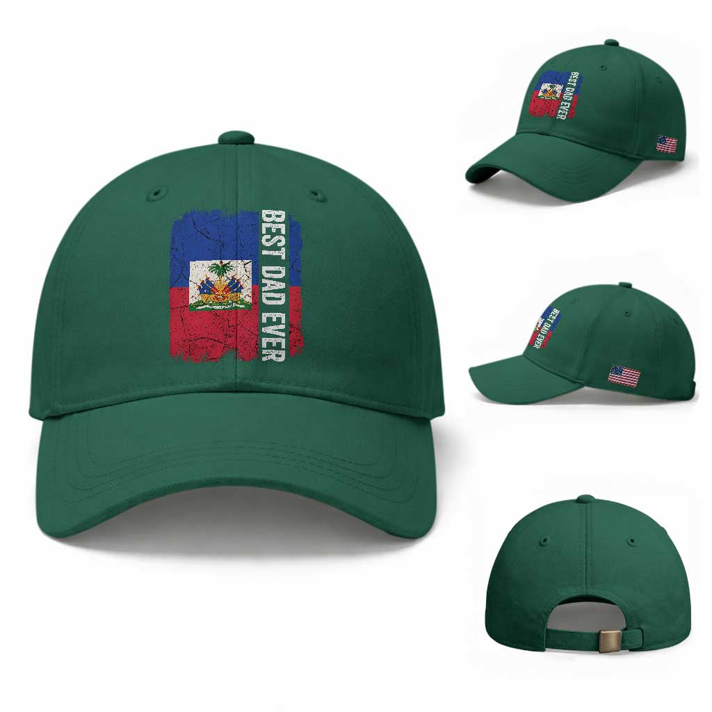 Best Dad Ever Haitian Papa Baseball Cap Vintage Distressed Haiti Flag Father's Day TS02 Baseball Cap Universal Fit Irish Green Print Your Wear