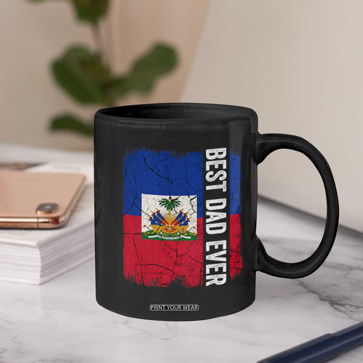 Best Dad Ever Haitian Papa Coffee Mug Vintage Distressed Haiti Flag Father's Day TS02 Print Your Wear