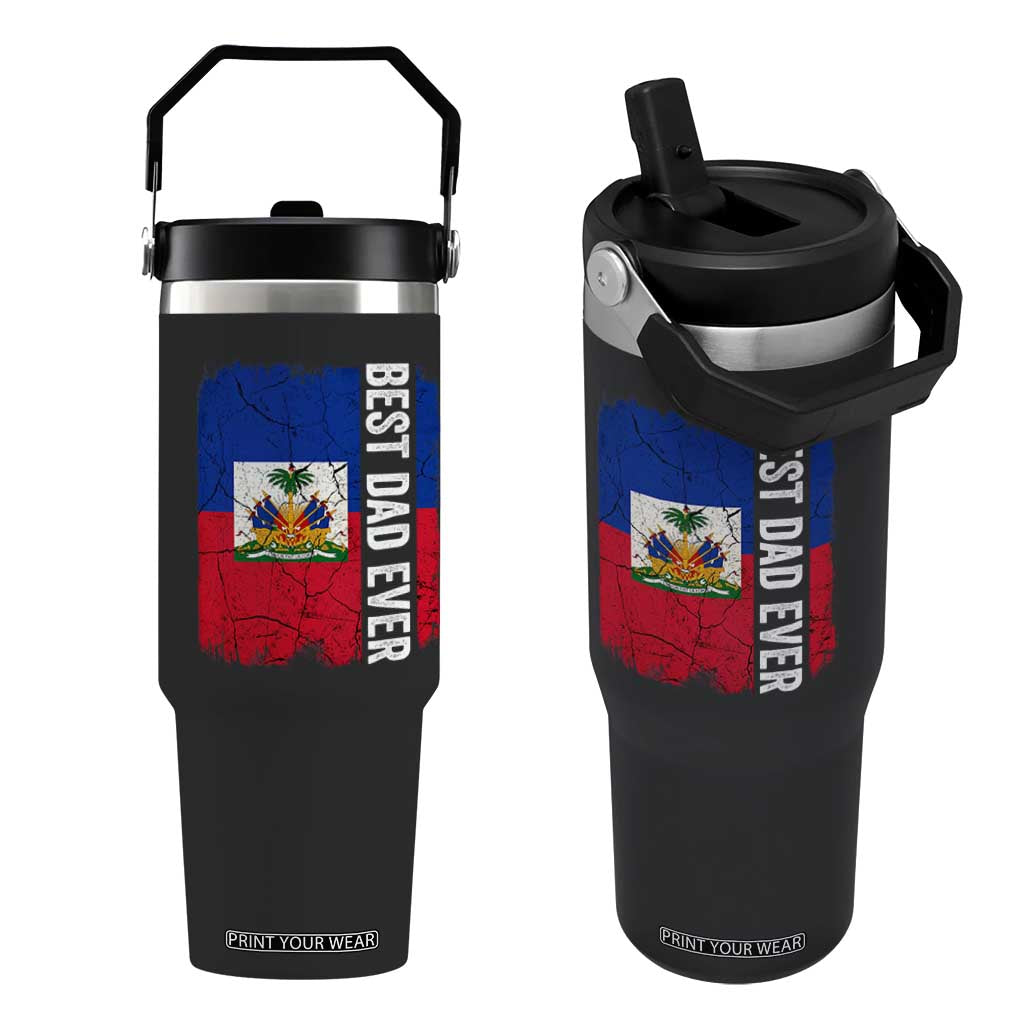 Best Dad Ever Haitian Papa Flip Straw Tumbler Vintage Distressed Haiti Flag Father's Day TS02 One Size: 30 oz Black Print Your Wear
