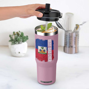 Best Dad Ever Haitian Papa Flip Straw Tumbler Vintage Distressed Haiti Flag Father's Day TS02 One Size: 30 oz Light Pink Print Your Wear