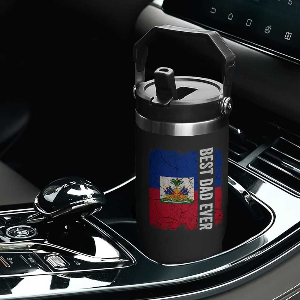 Best Dad Ever Haitian Papa Flip Straw Tumbler Vintage Distressed Haiti Flag Father's Day TS02 Print Your Wear