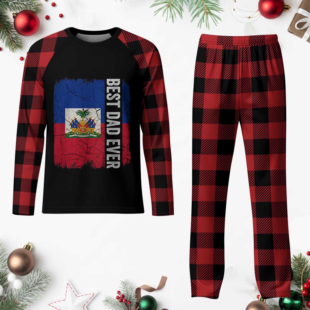 Best Dad Ever Haitian Papa Plaid Pajama Set Vintage Distressed Haiti Flag Father's Day TS02 Buffalo Plaid Print Your Wear