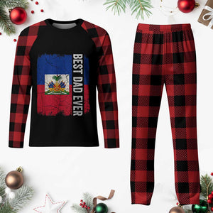 Best Dad Ever Haitian Papa Plaid Pajama Set Vintage Distressed Haiti Flag Father's Day TS02 Buffalo Plaid Print Your Wear