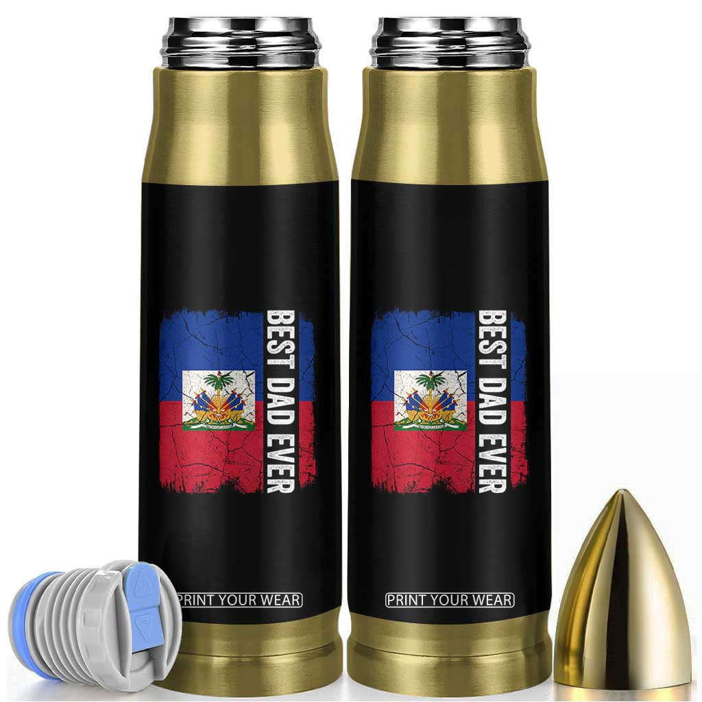 Best Dad Ever Haitian Papa Bullet Tumbler Vintage Distressed Haiti Flag Father's Day TS02 Black Print Your Wear