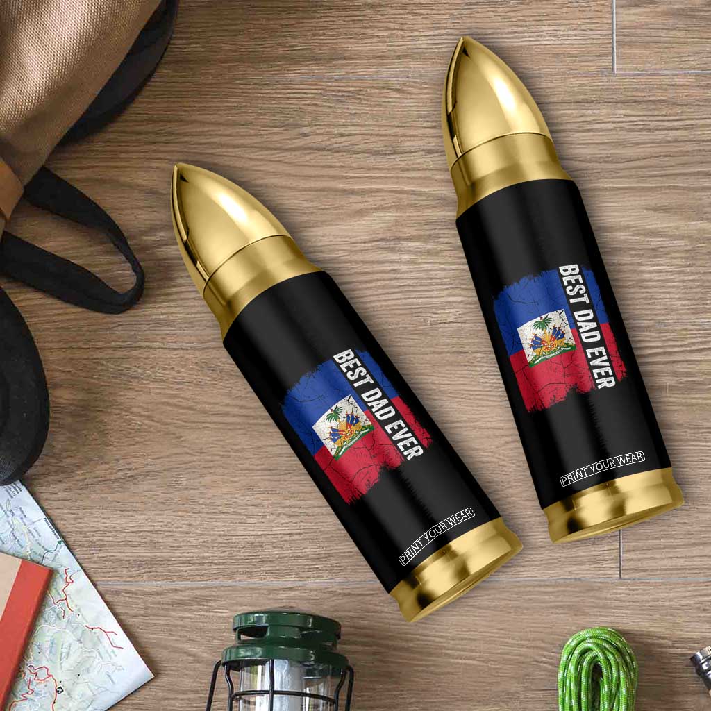 Best Dad Ever Haitian Papa Bullet Tumbler Vintage Distressed Haiti Flag Father's Day TS02 Print Your Wear
