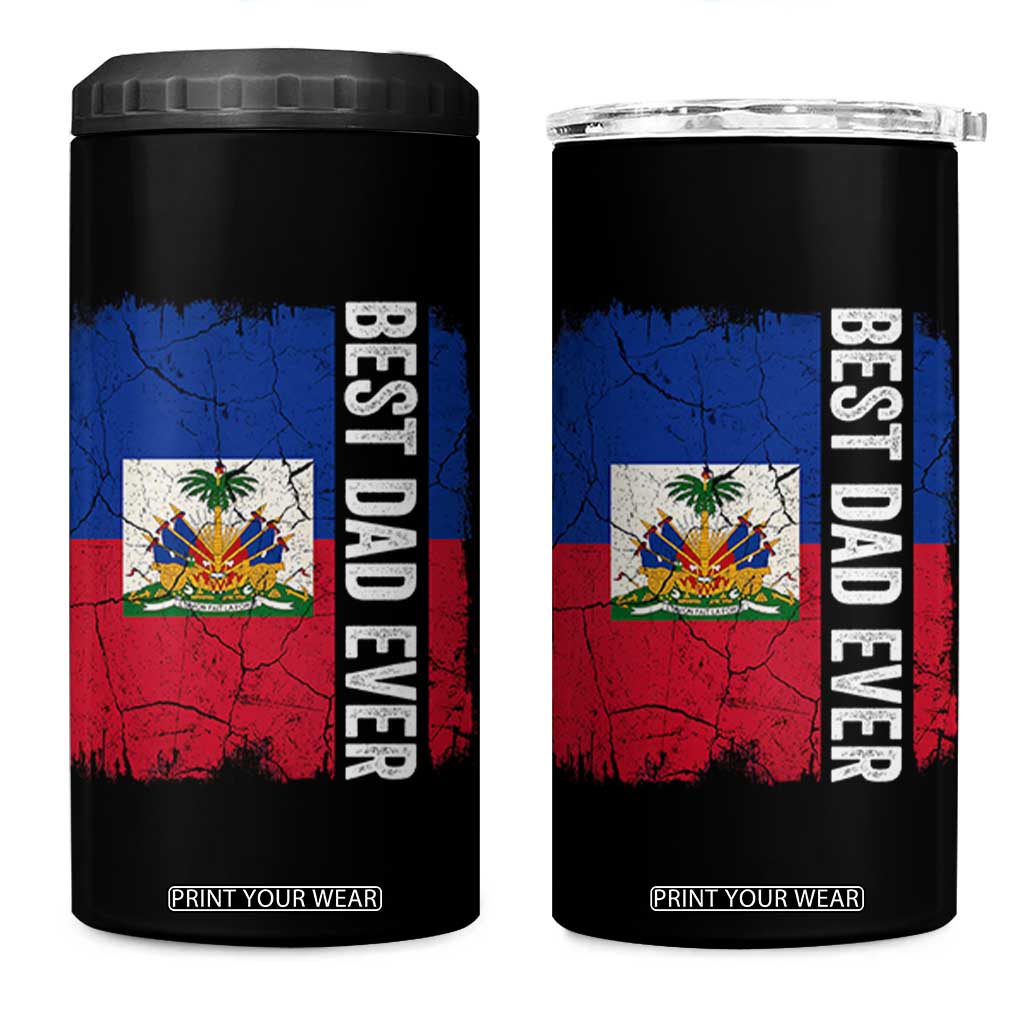 Best Dad Ever Haitian Papa 4 in 1 Can Cooler Tumbler Vintage Distressed Haiti Flag Father's Day TS02 One Size: 16 oz Black Print Your Wear