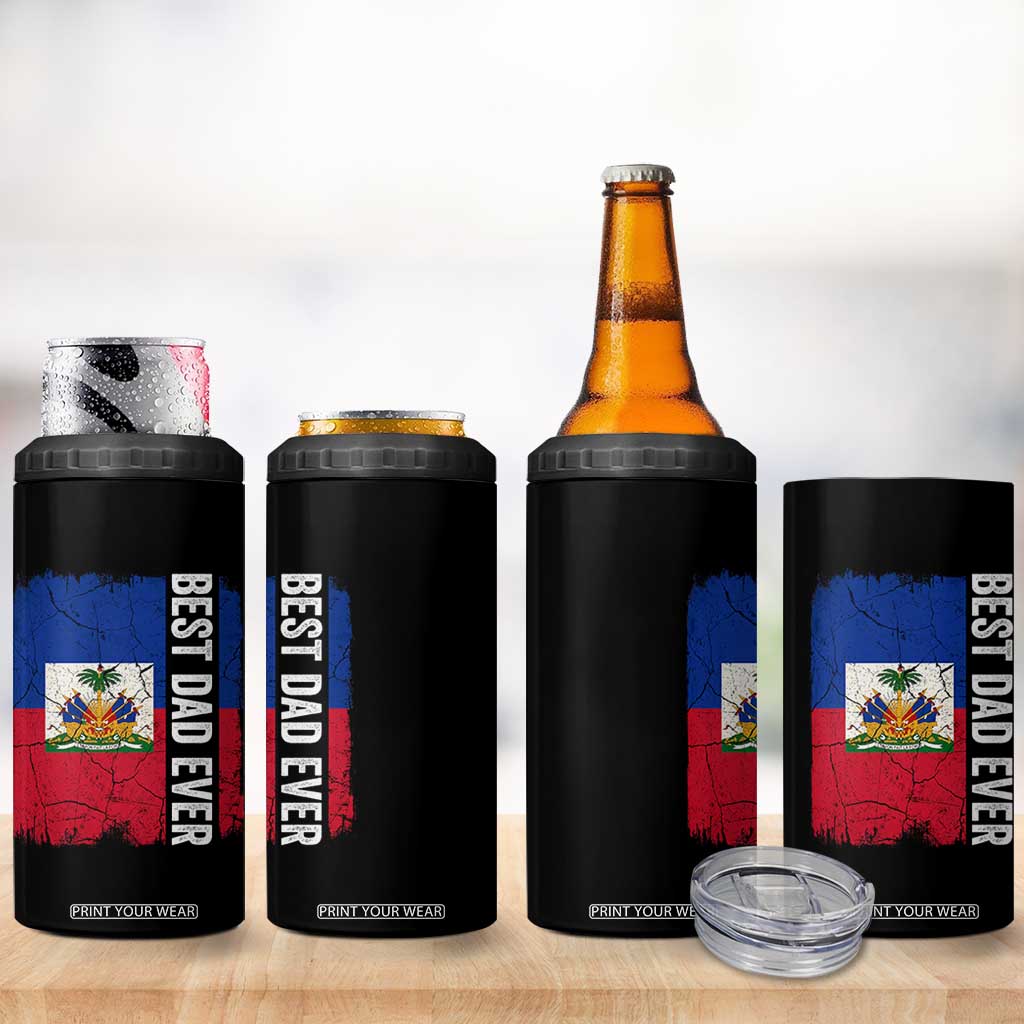 Best Dad Ever Haitian Papa 4 in 1 Can Cooler Tumbler Vintage Distressed Haiti Flag Father's Day TS02 Print Your Wear