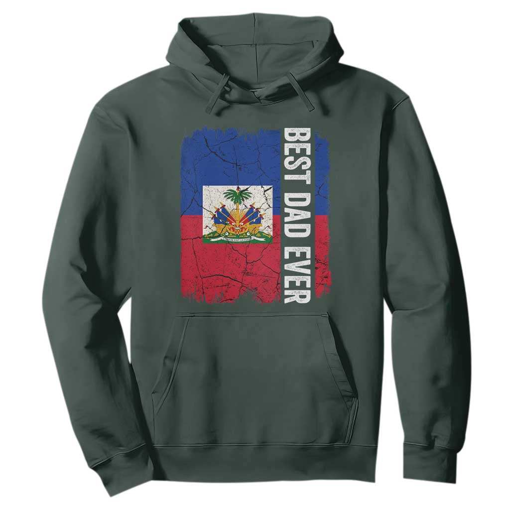 Best Dad Ever Haitian Papa Hoodie Vintage Distressed Haiti Flag Father's Day TS02 Dark Forest Green Print Your Wear