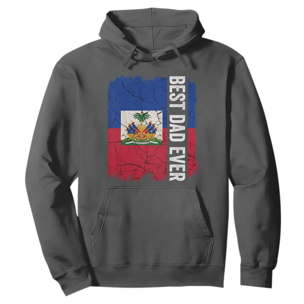Best Dad Ever Haitian Papa Hoodie Vintage Distressed Haiti Flag Father's Day TS02 Dark Heather Print Your Wear