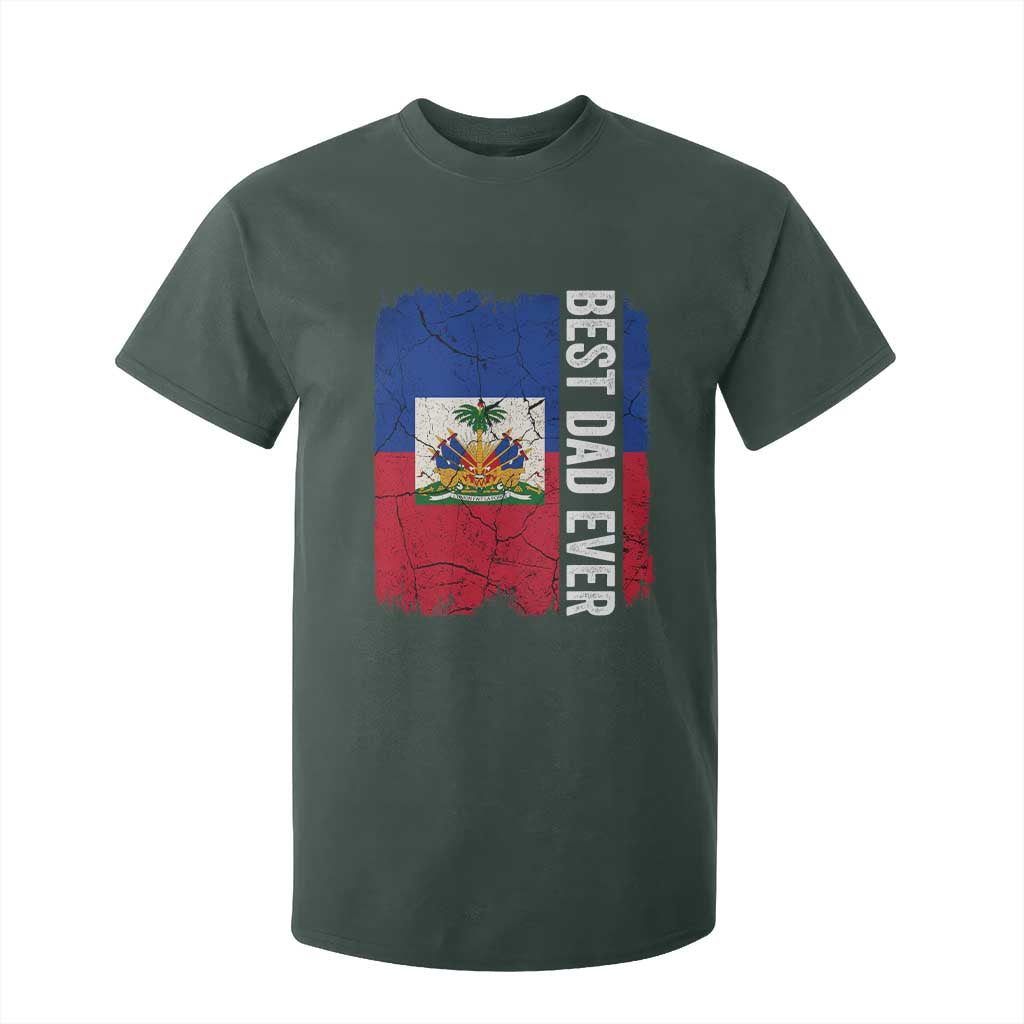 Best Dad Ever Haitian Papa T Shirt For Kid Vintage Distressed Haiti Flag Father's Day TS02 Dark Forest Green Print Your Wear