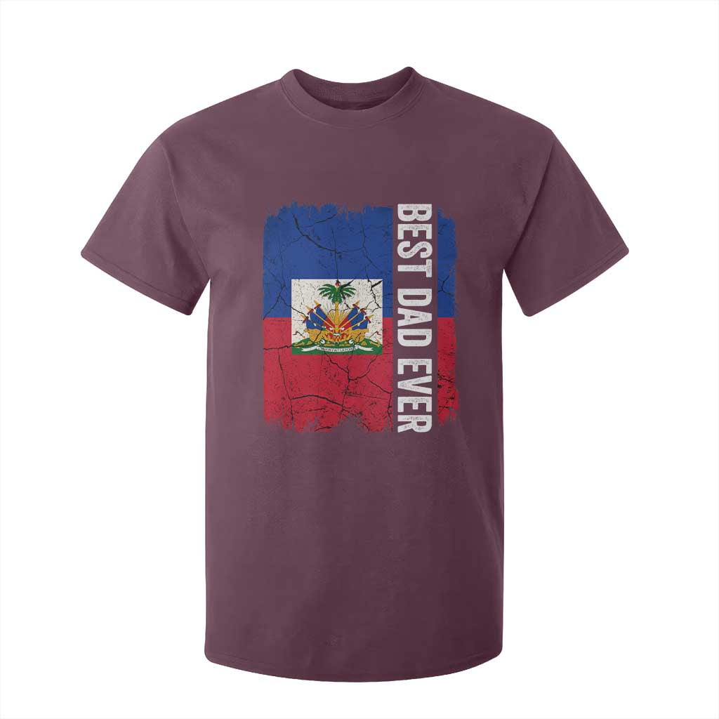 Best Dad Ever Haitian Papa T Shirt For Kid Vintage Distressed Haiti Flag Father's Day TS02 Maroon Print Your Wear