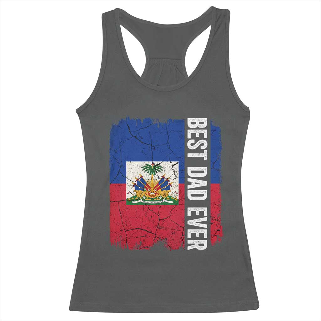 Best Dad Ever Haitian Papa Racerback Tank Top Vintage Distressed Haiti Flag Father's Day TS02 Dark Heather Print Your Wear