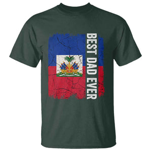 Best Dad Ever Haitian Papa T Shirt Vintage Distressed Haiti Flag Father's Day TS02 Dark Forest Green Print Your Wear