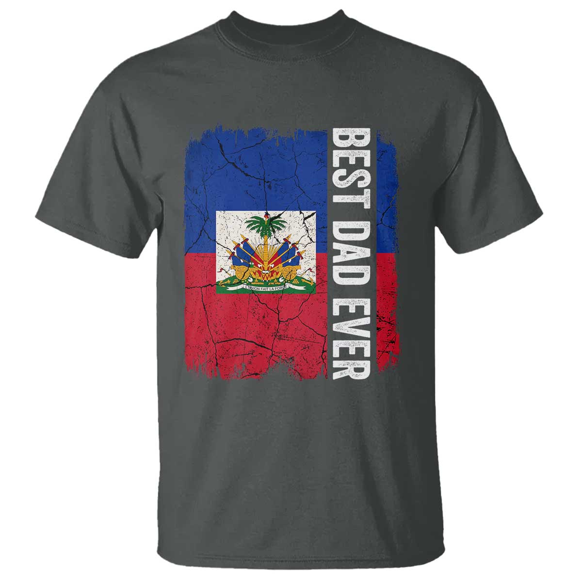 Best Dad Ever Haitian Papa T Shirt Vintage Distressed Haiti Flag Father's Day TS02 Dark Heather Print Your Wear