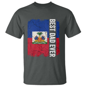 Best Dad Ever Haitian Papa T Shirt Vintage Distressed Haiti Flag Father's Day TS02 Dark Heather Print Your Wear