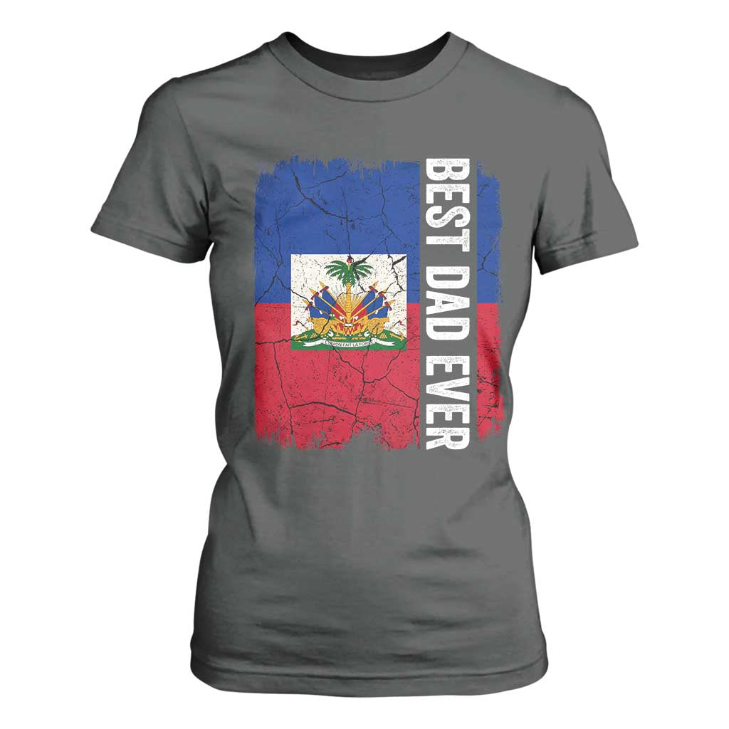 Best Dad Ever Haitian Papa T Shirt For Women Vintage Distressed Haiti Flag Father's Day TS02 Dark Heather Print Your Wear