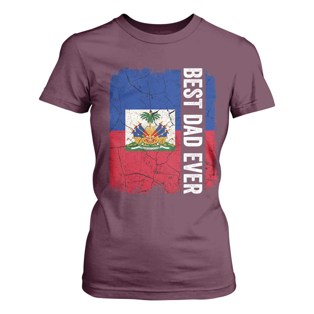 Best Dad Ever Haitian Papa T Shirt For Women Vintage Distressed Haiti Flag Father's Day TS02 Maroon Print Your Wear
