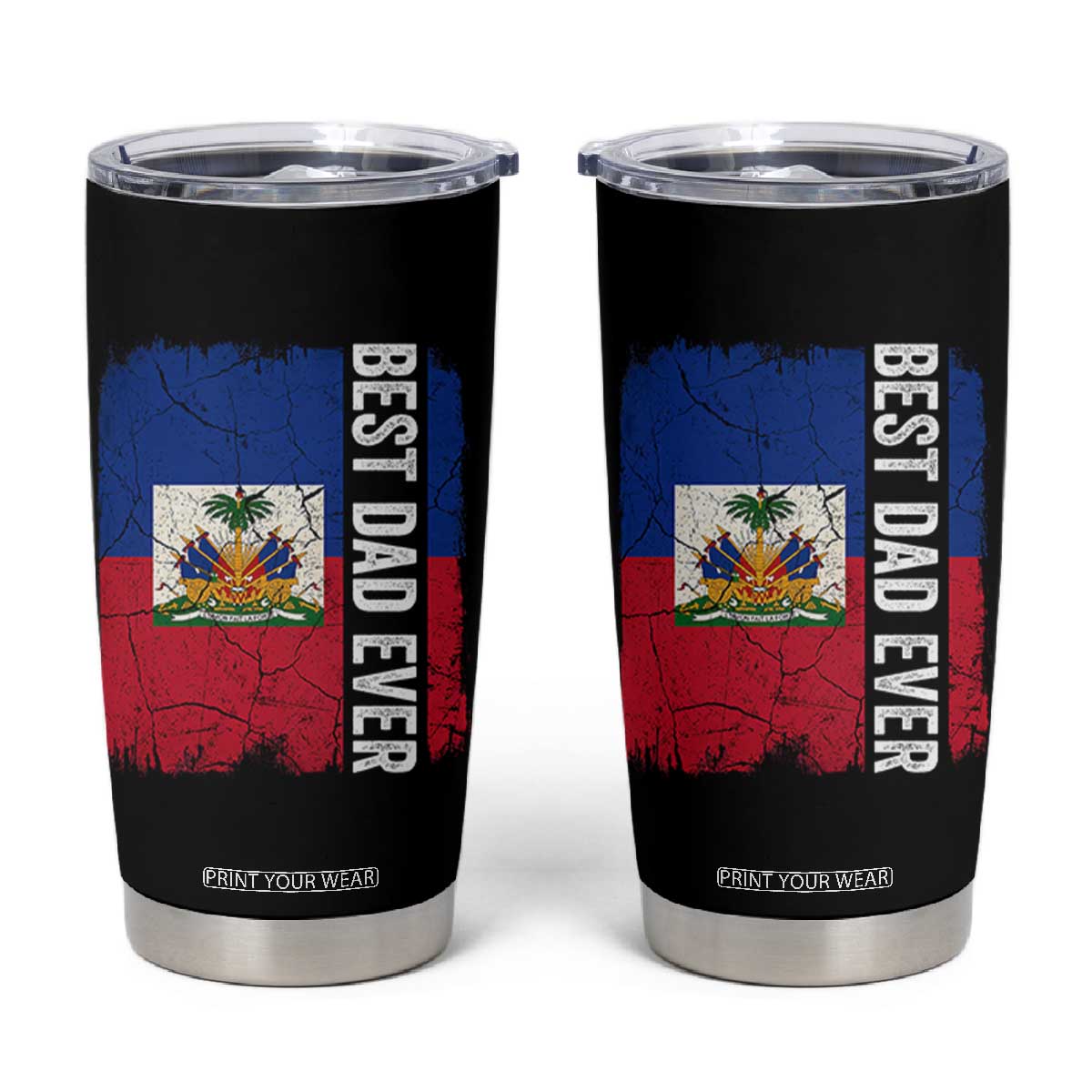 Best Dad Ever Haitian Papa Tumbler Cup Vintage Distressed Haiti Flag Father's Day TS02 Black Print Your Wear