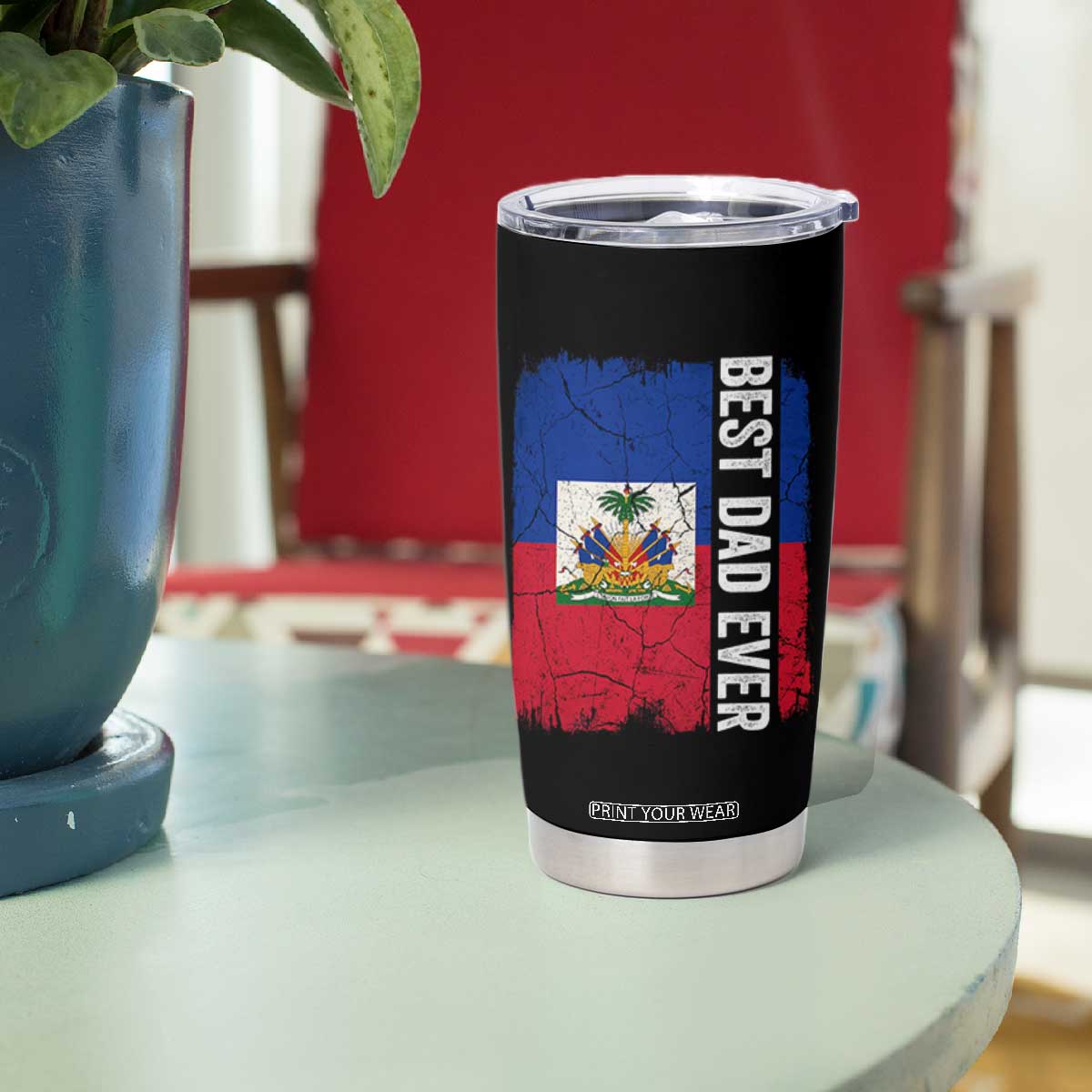 Best Dad Ever Haitian Papa Tumbler Cup Vintage Distressed Haiti Flag Father's Day TS02 Print Your Wear