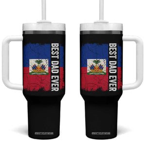Best Dad Ever Haitian Papa Tumbler With Handle Vintage Distressed Haiti Flag Father's Day TS02 One Size: 40 oz Black Print Your Wear