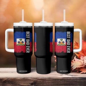 Best Dad Ever Haitian Papa Tumbler With Handle Vintage Distressed Haiti Flag Father's Day TS02 Print Your Wear