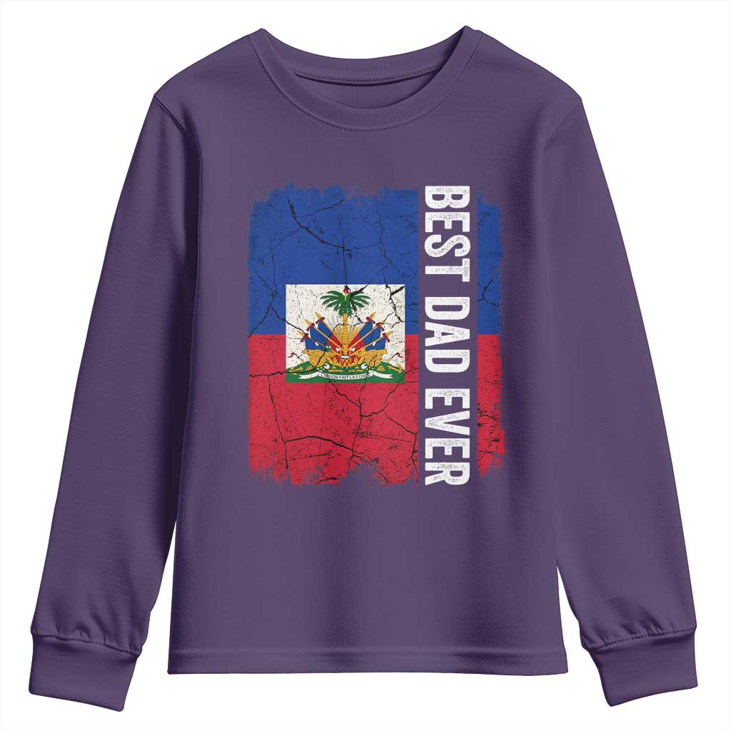 Best Dad Ever Haitian Papa Youth Sweatshirt Vintage Distressed Haiti Flag Father's Day TS02 Purple Print Your Wear