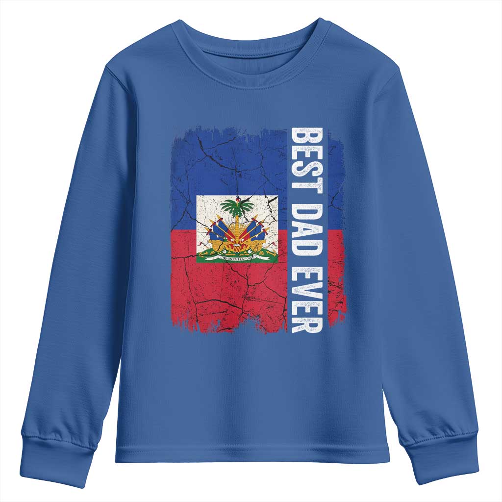 Best Dad Ever Haitian Papa Youth Sweatshirt Vintage Distressed Haiti Flag Father's Day TS02 Royal Blue Print Your Wear