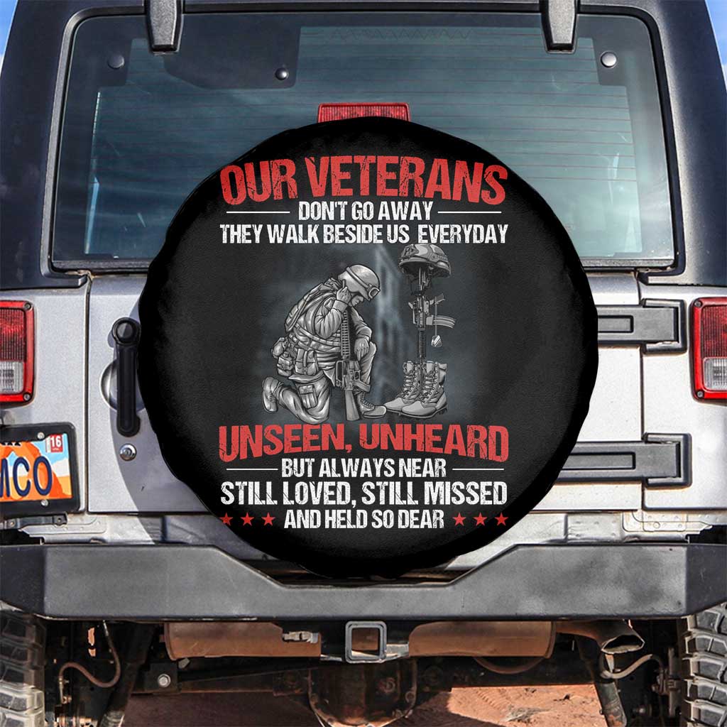 American Veteran Memorial Spare Tire Cover Our Veteran's Don't Go Away They Walk Beside Us Everyday Unseen Unheard TS02 No hole Black Print Your Wear