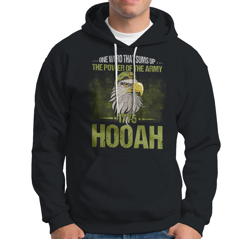 US Soldier Hoodie One Word That Sums Up The Power Of The Army 1775 Hooah TS02 Dark Heather Printyourwear