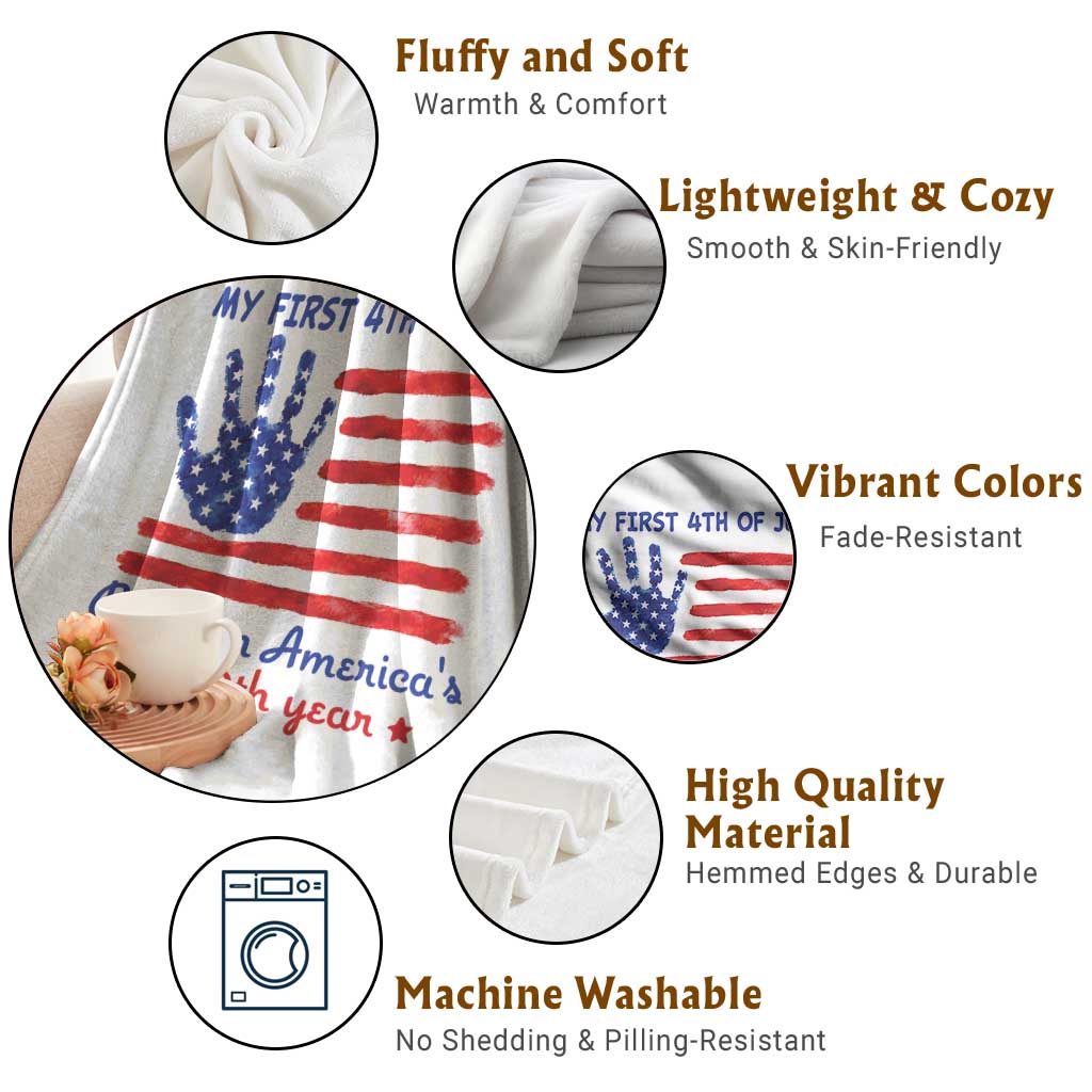 My First 4th of July Celebrate Semiquincentennial Cute Throw Blanket Born in America's 250th Year Patriotic Milestone Celebration