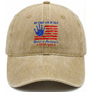 My First 4th of July Celebrate Semiquincentennial Cute Washed Cotton Baseball Cap Born in America's 250th Year Patriotic Milestone Celebration