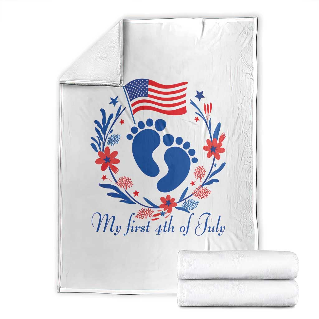 My First 4th of July Patriotic Cute Baby Footprints Throw Blanket American Flag Wreath America Holiday Milestone