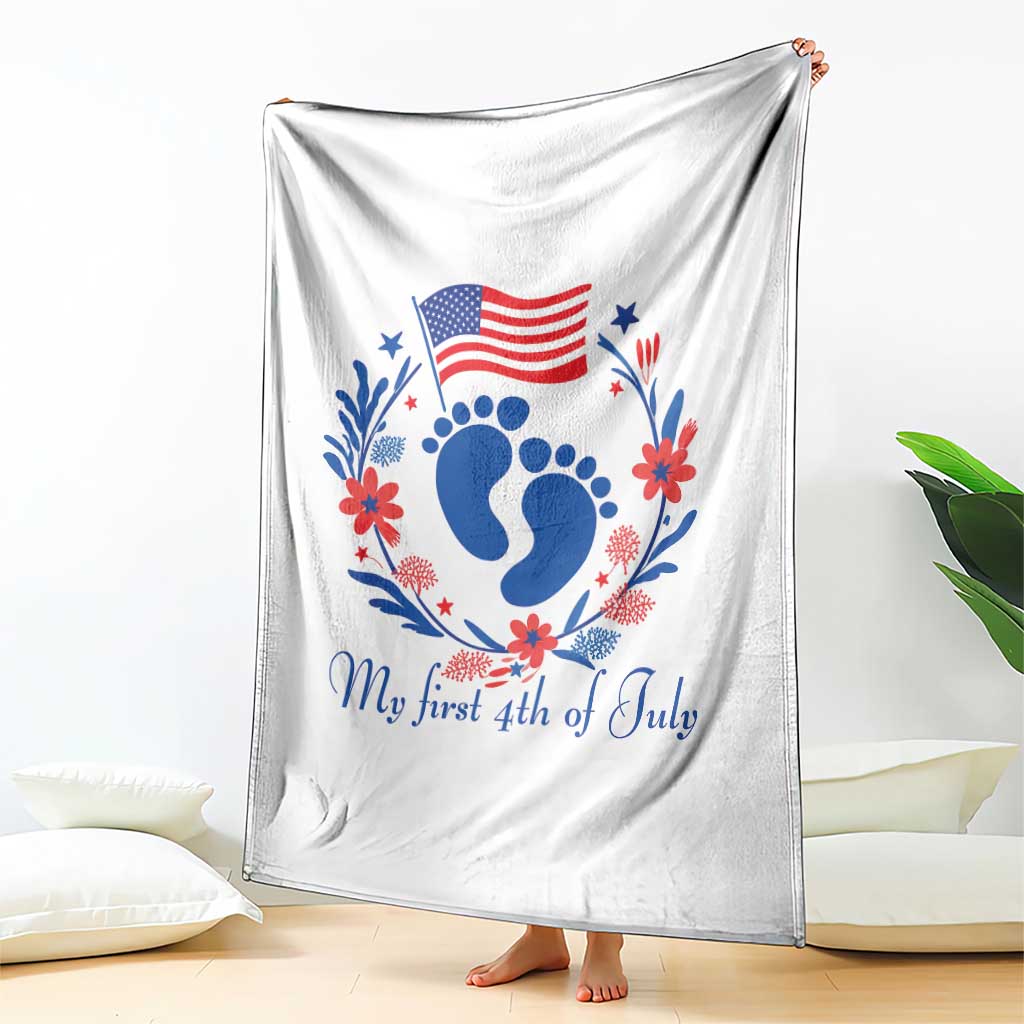 My First 4th of July Patriotic Cute Baby Footprints Throw Blanket American Flag Wreath America Holiday Milestone