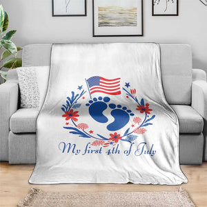 My First 4th of July Patriotic Cute Baby Footprints Throw Blanket American Flag Wreath America Holiday Milestone