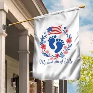 My First 4th of July Patriotic Cute Baby Footprints Garden Flag American Flag Wreath America Holiday Milestone