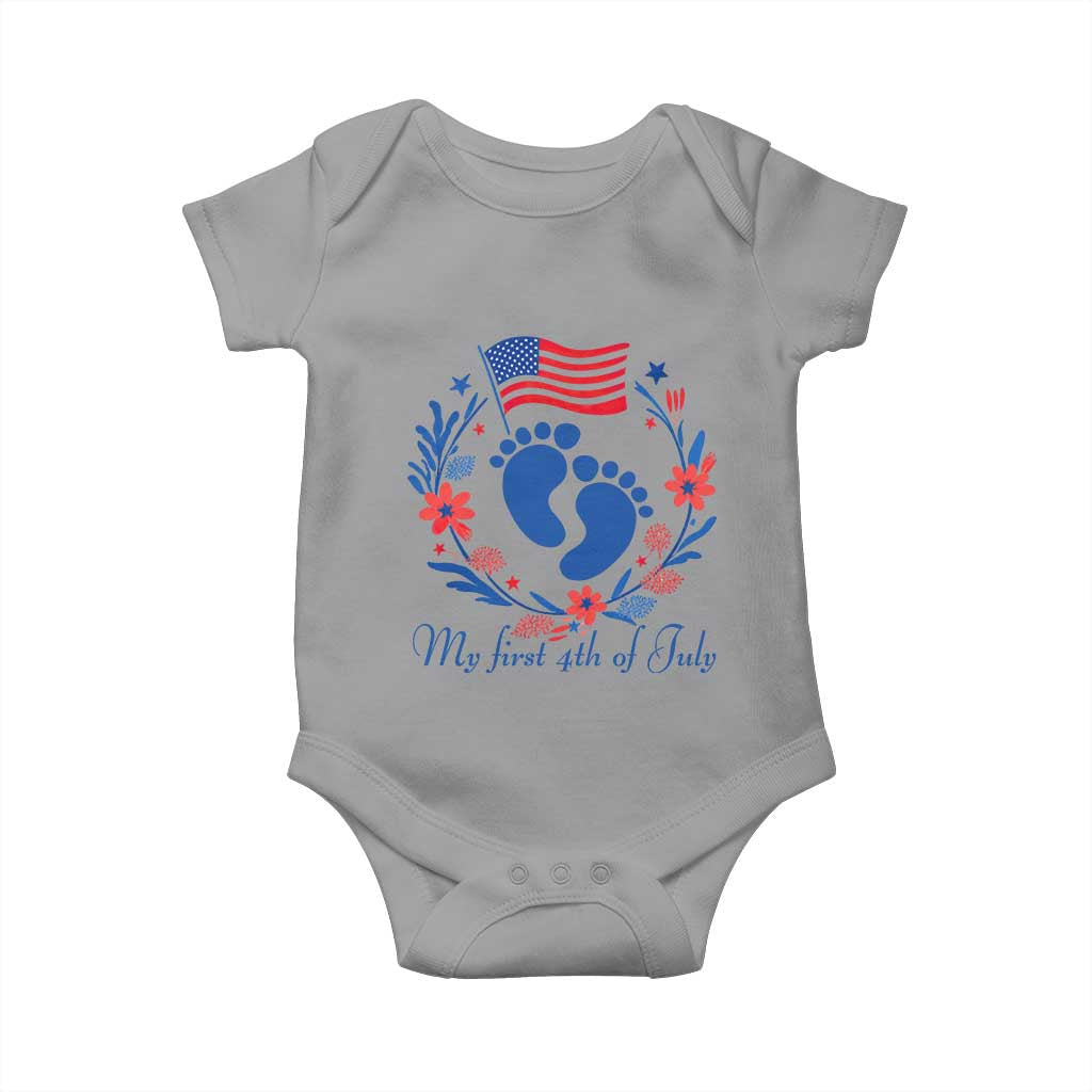 My First 4th of July Patriotic Cute Baby Footprints Baby Onesie American Flag Wreath America Holiday Milestone