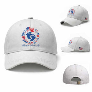 My First 4th of July Patriotic Cute Baby Footprints Baseball Cap American Flag Wreath America Holiday Milestone